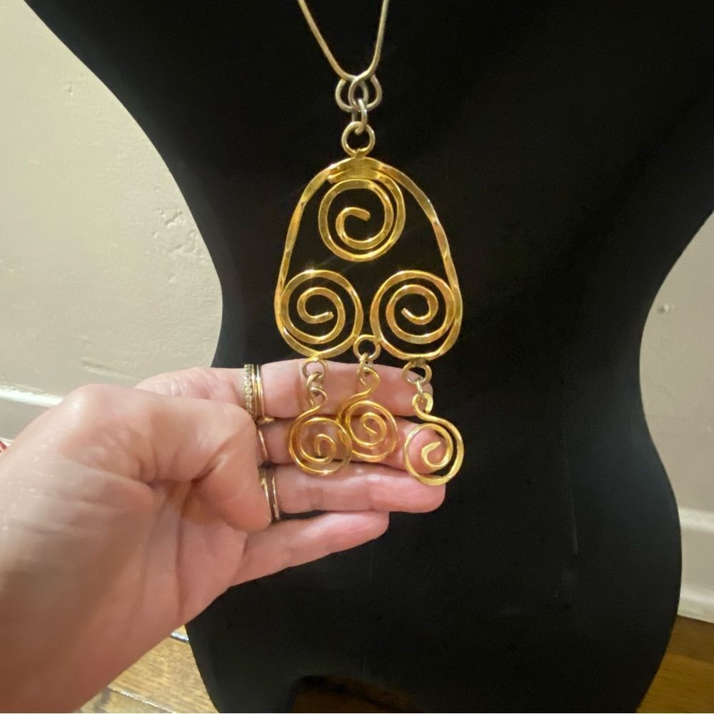VINTAGE BRUTALIST MODERNIST SWIRL DANGLE DROP PENDANT NECKLACE
